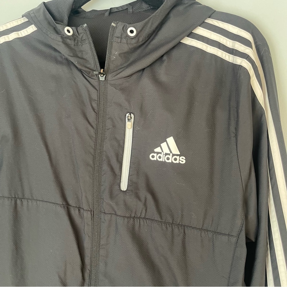 Adidas Black White Full Zip Training Windbreaker Jacket Size Medium Unisex - Picture 2 of 7